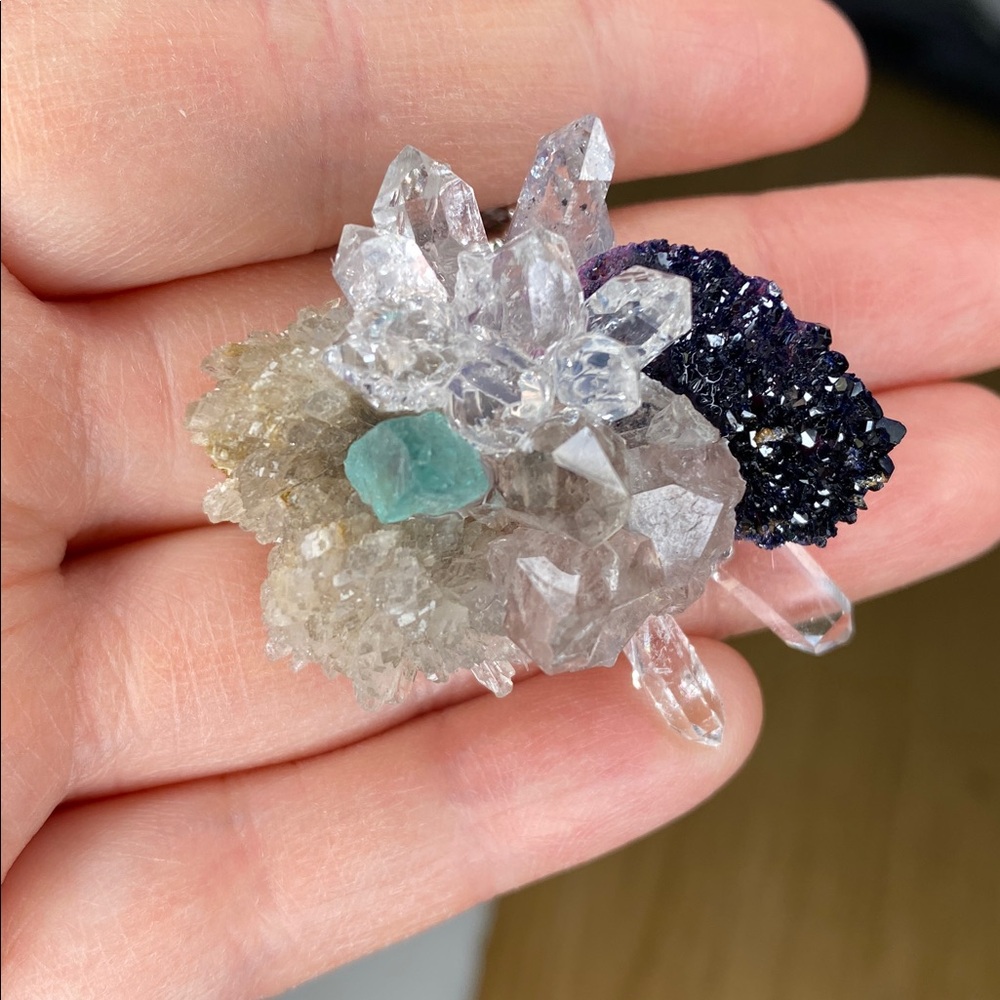 Crystal Cluster Statement Ring In Clear, Purple &… - image 8